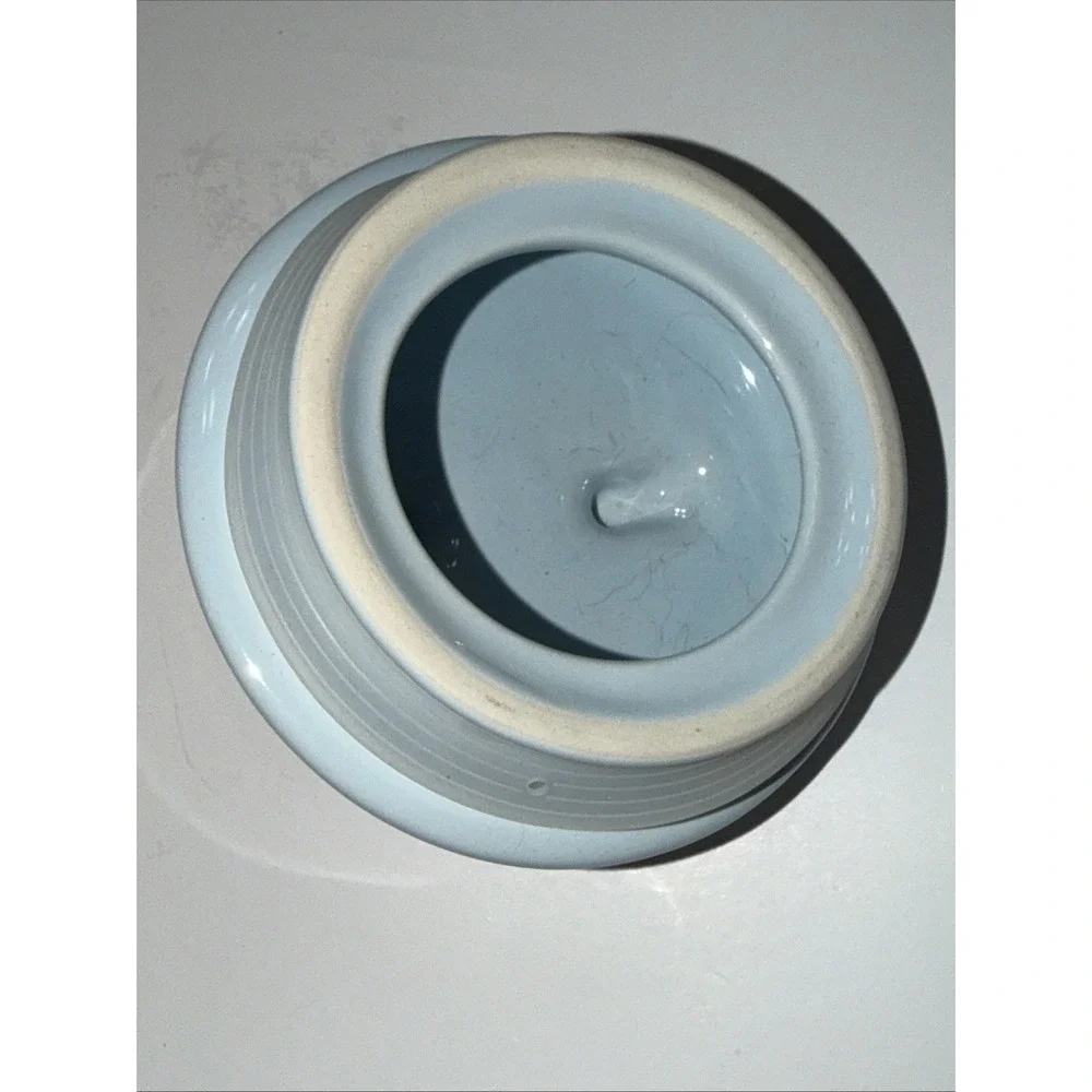 Ceramic Canister Replacement Lid Light Blue Plaid Ribbon Airtight Seal 4 Inch
